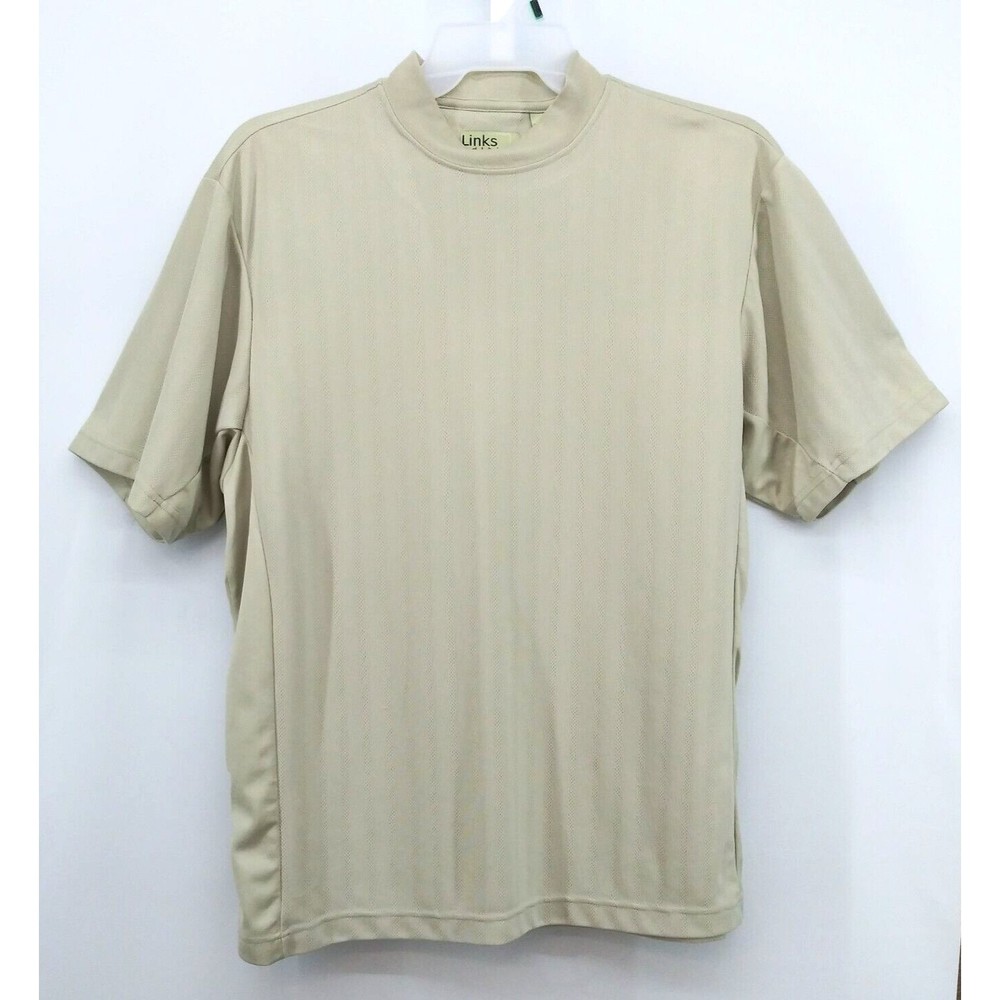 Links Golf Wear Shirt Mens L Golf Dry Performance Short Sleeve Beige Pullover